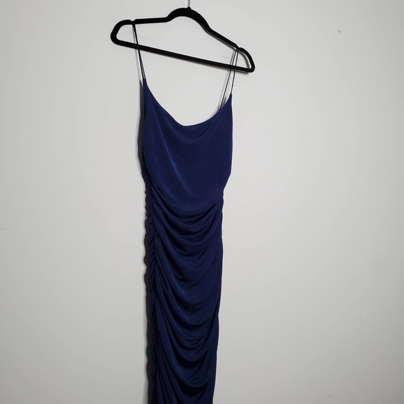 MISHA COLLECTION • Navy Blue Faith Ruched Midi Dress Sz 8 - Picture 3 of 8